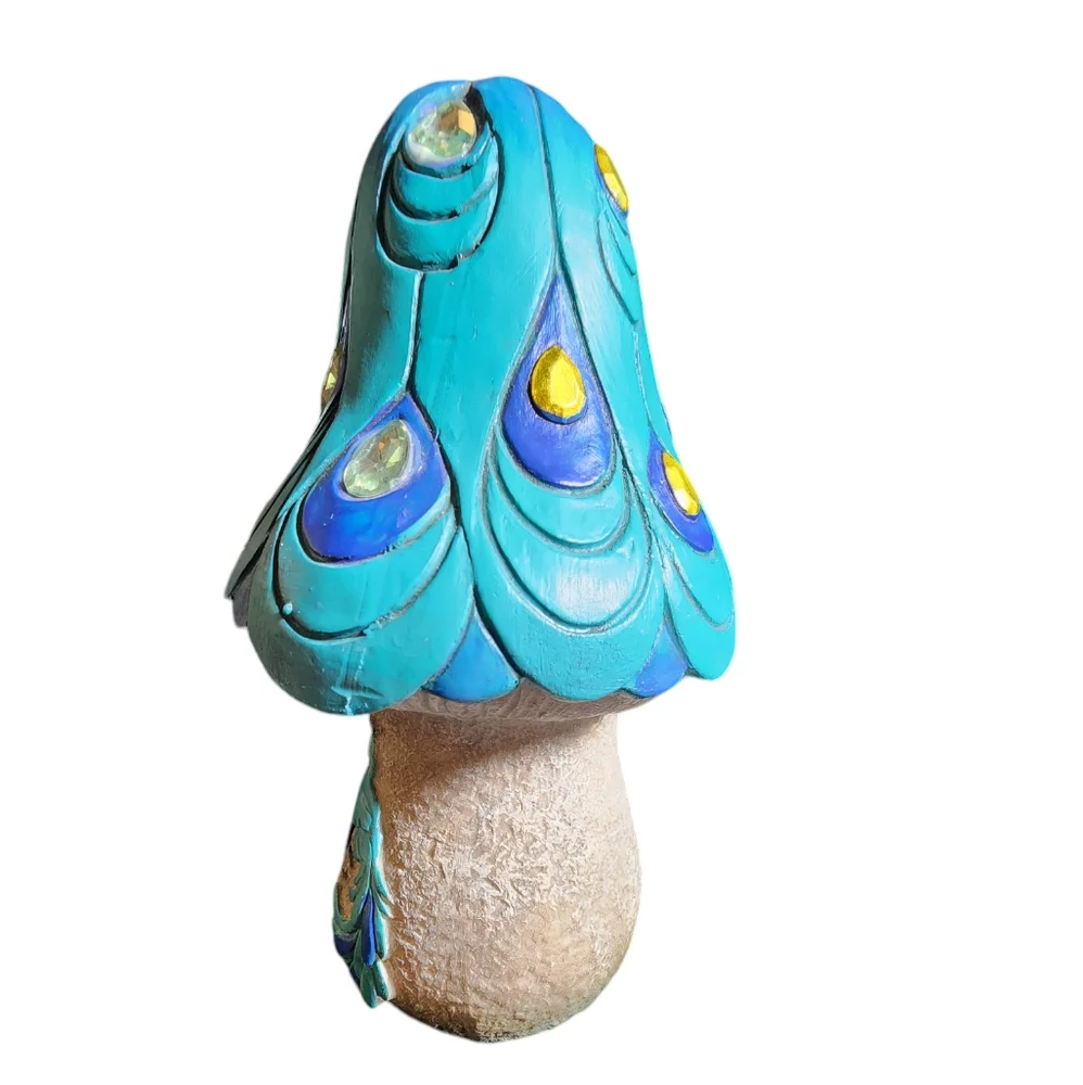 Jeweled "Hope" Turquoise Peacock Resin Mushroom Knickknack Decor 7.5"X5"X4"‎ - Picture 3 of 11